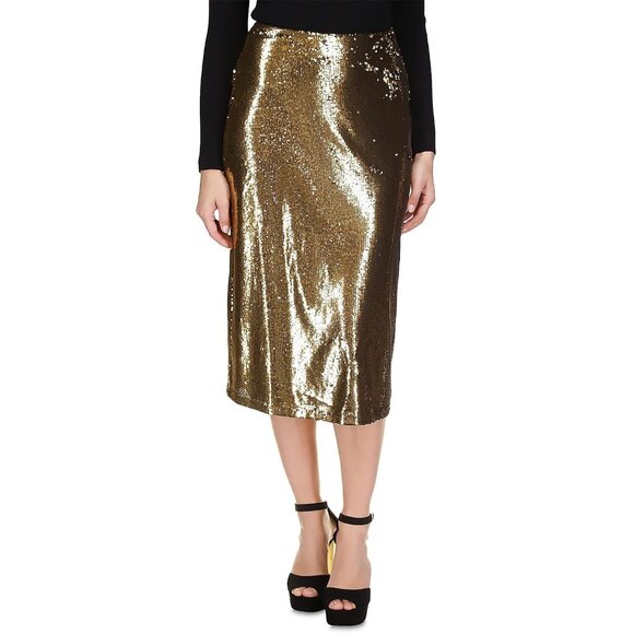 MICHAEL Michael Kors Womens Below Knee Sequined Midi Skirt Gold Size M MSRP $175 - Picture 1 of 1